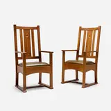 Stickley-Audi, Inlaid shoefoot armchairs, pair