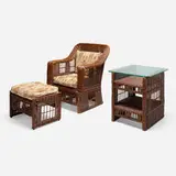 Stickley-Audi, Willow chair, ottoman and side table, c. 2000, wicker