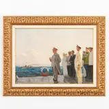 Victor Grigorievich Pusirkov, 1918 ; 1999 / Stalin sulla nave Aurora / Firmato V Pusirkov in basso a sinistra, oil on cardboard