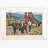 Yuri Evdokimovich Balykov, Pliskiv, 1924 ; 2003 / Operai al cambio del turno, oil on cardboard