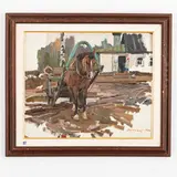 Zemlyanye Khutory, 1926 ; Kyiv, 2003 / Cavallo con carretto / Firmato V Shatalin e datato 1972 in basso a destra by Victor Vasilievich Shatalin, oil on cardboard, offered Oct 2023