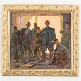 Lisichansk, 1918 ; 1992 / Operai in miniera by Volodymir Mykhaylovich Chernikov, oil on cardboard, offered Oct 2023