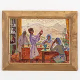 Feodosia, 1942 / Nel laboratorio / Firmato V Repka in basso a sinistra by Vera Alexandrovna Repka, oil on cardboard, offered Oct 2023