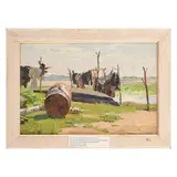 Oleksandr Mykhailovich Lopukhov, Gorodnya 1925 ; Kiev, 2009 / Paesaggio di campagna / Firmato Lopukhov e datato 49 in basso a sinistra