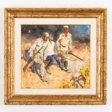 Victor Grigorievich Pusirkov, 1918 ; 1999 / Studio per il dipinto Soldati / Firmato V Pusirkov in basso a sinistra, oil on cardboard