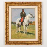 Viktor Poltavets, Pologi, 1925 ; Kiev, 2003 / Uomo a cavallo, oil on cardboard