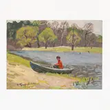 Sergey Alekseevich Grigoryev, Lugansk, 1910 ; Kyiv, 1988 / Ragazzo sulla barca / Firmato S A Grigoryev e datato 1974 in basso a sinistra