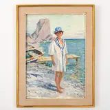 Grigoriy Stepanovich Vasetskiy, Novoivanovka, 1928 / Giovane sulla spiaggia / Firmato Vasetskiy e datato 62 in basso a destra