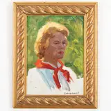 Tokarevo, 1928 ; 2017 / Ritratto di donna / Firmato Solodovnikov in basso a destra by Olexiy Pavlovich Solodovnikov, oil on cardboard, offered Oct 2023