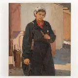 Lisychansk, 1918 ; Kyiv, 1992 / Ritratto di lavoratrice / Iscrizione in basso a destra by Volodymir Mykhaylovich Chernikov, oil on canvas, offered Oct 2023