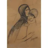 Lorenzo Viani, Viareggio 1882 - Roma 1936 / Madre col bimbo, 1914-15, mixed media on cartoncino