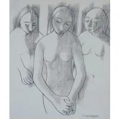 Felice Casorati, Novara 1883 - Torino 1963 / Tre nudi, 1950, pencil on paper lucida