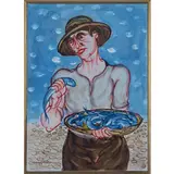 Giuseppe Migneco, Messina 1908 - Milano 1997 / Venditore di costardelle, 1989, mixed media on paper applicata on canvas