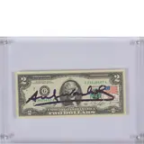 Andy Warhol, Pittsburg 1928 - New York 1987 / 2 dollari (Thomas Jefferson), 1976 / Dollaro / Firmata al centro, Autentica su fotografia della Galerie 32