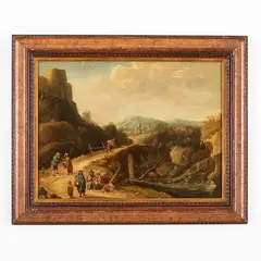 Matthias Scheits, Paesaggio rupestre con figure, oil on canvas