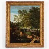Paesaggio con la fuga in Egitto by Jean-François Millet, oil on canvas, offered Sep 2023