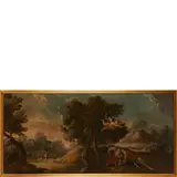 Michele Pagano, Paesaggio con Agar e l'angelo, oil on canvas