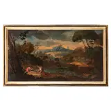 Giuseppe Roncelli, Paesaggio fluviale con figure, oil on canvas