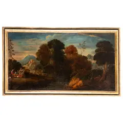 Paesaggio fluviale con viandanti a riposo by Giuseppe Roncelli, oil on canvas, offered Sep 2023