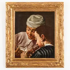 La lezione di flauto by Egidio Dall'Oglio, oil on canvas, offered Sep 2023