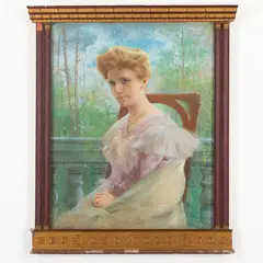 Romeo Borgognoni, Ravenna, 1875 - Pavia, 1944 / Fanciulla sulla terrazza / Firmato R Borgognoni in basso a destra, pastel on canvas