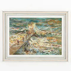 Giuseppe Caselli, Reggio Emilia, 1893 - La Spezia, 1976 / Mareggiata sul molo / Firmato G U Caselli in basso a destra, oil on cardboard