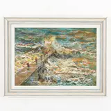 Giuseppe Caselli, Reggio Emilia, 1893 - La Spezia, 1976 / Mareggiata sul molo / Firmato G U Caselli in basso a destra, oil on cardboard