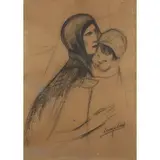Lorenzo Viani, Viareggio 1882 - Roma 1936 / Donna con nipote, 1915, mixed media on cartoncino