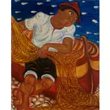 Giuseppe Migneco, Messina 1908 - Milano 1997 / Pescatore con reti, 1989, oil on canvas
