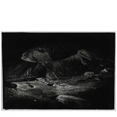 Mount Aso and Cabbage House by Daidō Moriyama, 1975, Ferrotyped gelatin silver print; signed in English and Kanji and dated in pencil on the reverse, sold Apr 2025