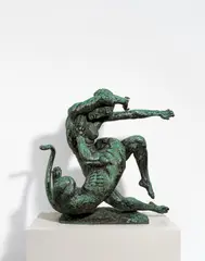 Fritz Behn, Überfall, Um 1913, Bronze mit grünschwarzer Patina