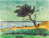 Karl Schmidt-Rottluff, Baum am See“ (Lebasee), Um 1935, Aquarell und Tuschpinsel auf Velin