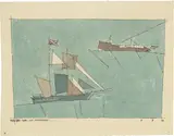 Lyonel Feininger, Segler und Frachtdampfer, 1933, Aquarell und Tuschfeder auf Bütten