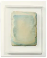 Gotthard Graubner, Ohne Titel, 1963, Öl auf Leinwand, über Synthetikwatte, auf bemalter Spanholzplatte montiert, unter Plexiglashaube