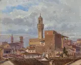 Carl Gustav Carus, Blick auf Florenz mit Palazzo Vecchio. 11. April 1841, Öl auf Papier auf Leinwand