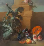 Jean-Baptiste Oudry, Still Life with Fruits and a Thistle“ (Stillleben mit Früchten und Distel), 1717, Öl auf Leinwand