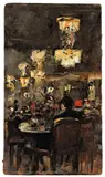 Lesser Ury, Caféhausszene“. 1920er Jahre, Öl auf Pappe, auf Pappe aufgezogen