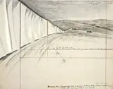 Running Fence by Christo, 1975, Stoffcollage, Farbkreide, Bleistift und roter Kugelschreiber (verblaßt) auf Karton, sold Nov 2008