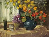 Alexander Koester, Kapuziner mit blauer Vase und Herbstzeitlosen