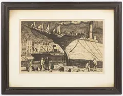 Cyril Bouda, Ships in Le Havre, 1930, etching, paper