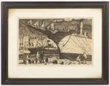 Cyril Bouda, Ships in Le Havre, 1930, etching, paper
