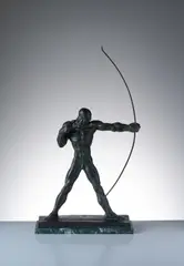 Archer by Jaroslav Horejc, 1918, patinated bronze, green marble, sold Sep 2025