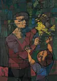 John Altoon, Two Figures and Dove, c. 1957, Oil on board