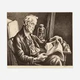 Old Man Reading by Thomas Hart Benton, 1941, lithograph, sold May 2022