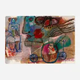 Jeune fille venue dans un matin biblique by Théo Tobiasse, oil, pastel, collage and pencil on paper, sold May 2022