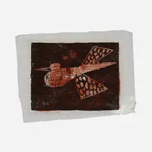 Flight by Milton Avery, woodcut in brown and black on Japan paper, sold May 2022