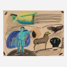 Rodolfo Morales, Untitled, watercolor, pastel, and ink on paper