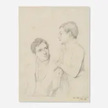 François-Eugène-Augustin Bridoux, Portrait of a seated young man and a standing boy, 1835, graphite on paper