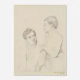 François-Eugène-Augustin Bridoux, Portrait of a seated young man and a standing boy, 1835, graphite on paper