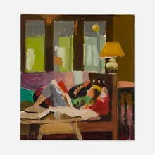 Fairfield Porter, Interior by Electric Light, 1966, oil on Masonite